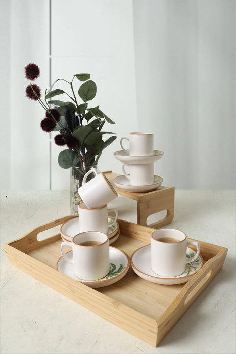 Hermia Juego de tazas de café de 12 piezas - Blanco, Amarillo, Verde
